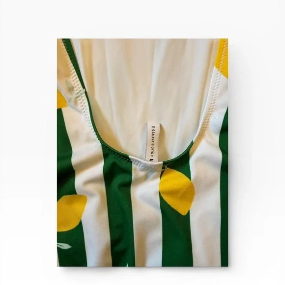 Solid & Striped Anne-Marie One Piece Swimsuit Green White Lemon Print Scoop Back